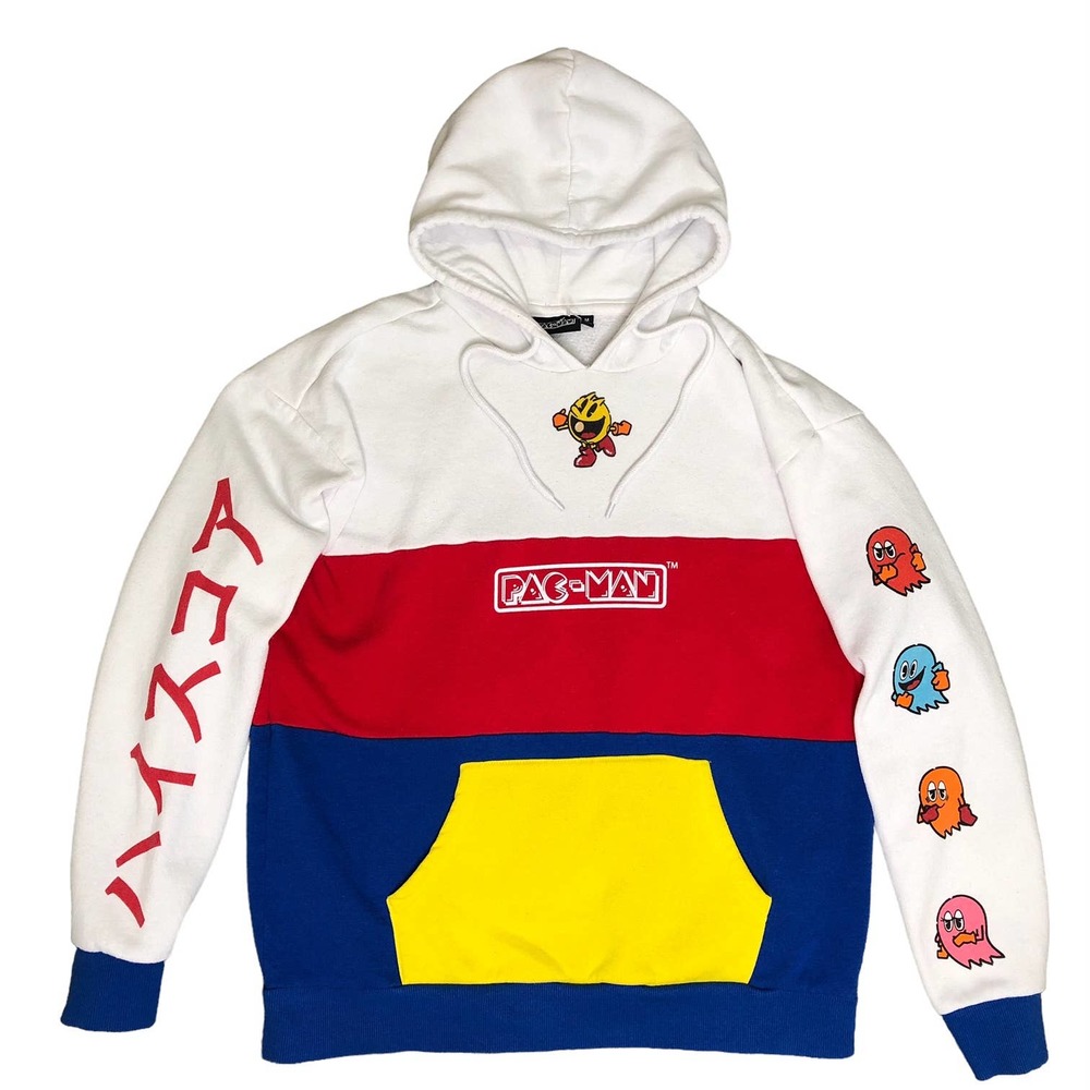 Pac-Man Sweatshirt Hoodie Red Blue Yellow Color Block Medium